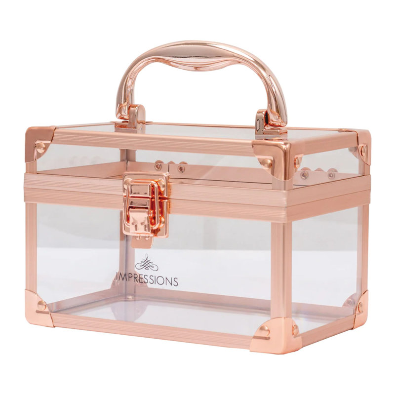 Impressions Vanity Savvy Petite Train Case with Crystal Clear Panels Compact Travel Makeup Box with Metallic Trim Latches and Handle for Carrying